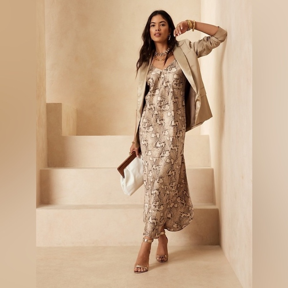 Banana Republic Dreamer 100% Silk Maxi Dress Snake Print Slip Tank Small Luxury - Picture 2 of 16